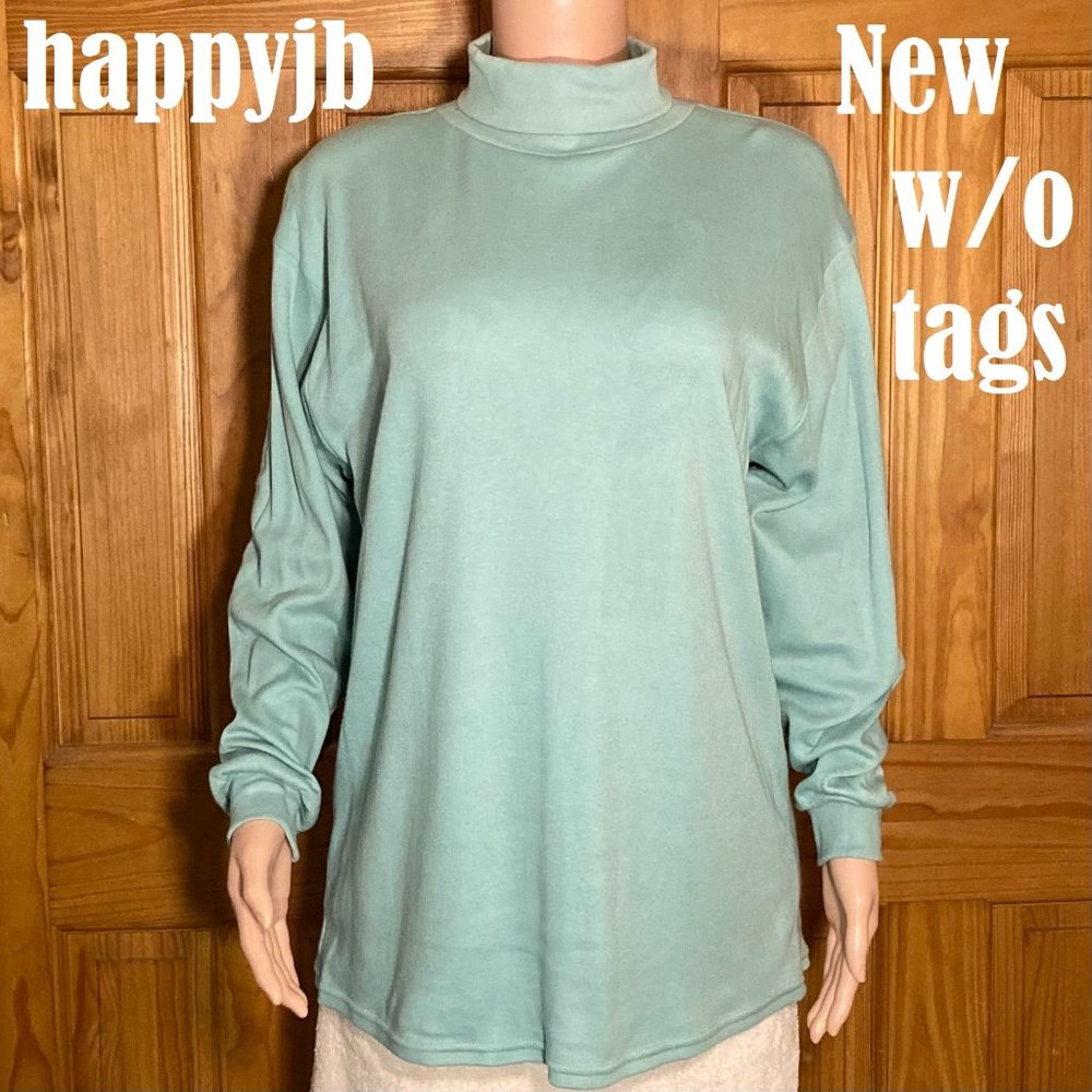 NWOT Hanes Her Way Vintage 90s Turtleneck Top Long Sleeve Blouse Green L Large
